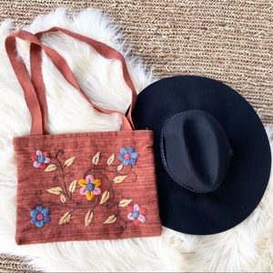 Embroidered floral alpaca boho hippie shoulder bag